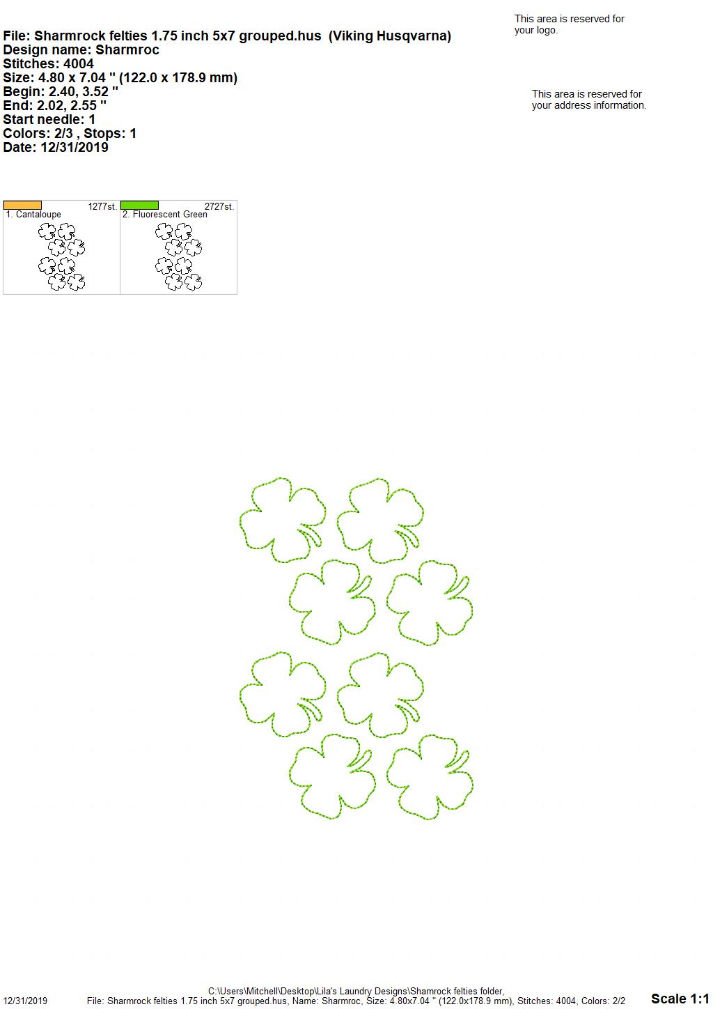 Shamrock Felties - 3 sizes - Digital Embroidery Design