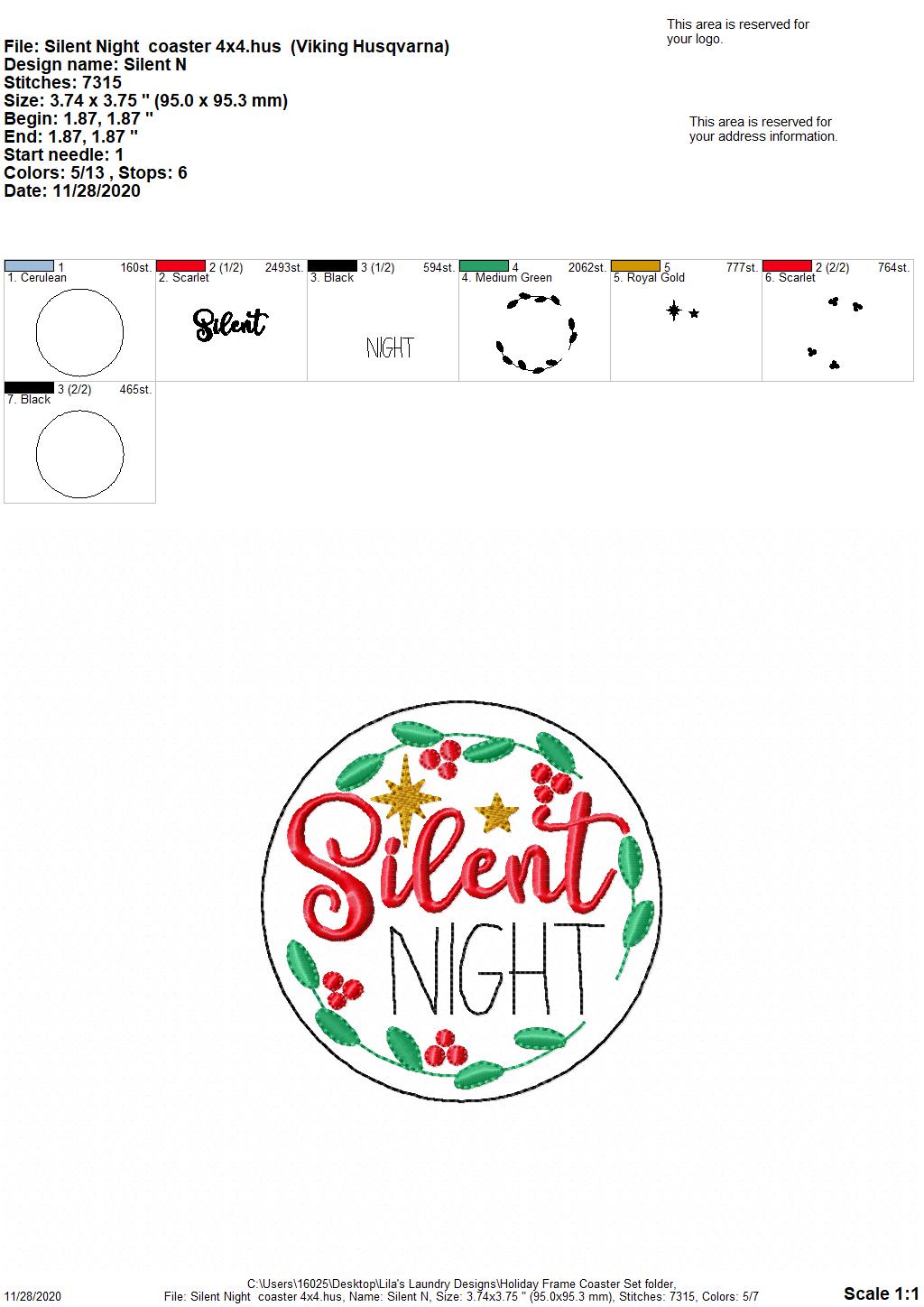 Holiday Frame Coaster Set 4x4 - DIGITAL Embroidery DESIGN