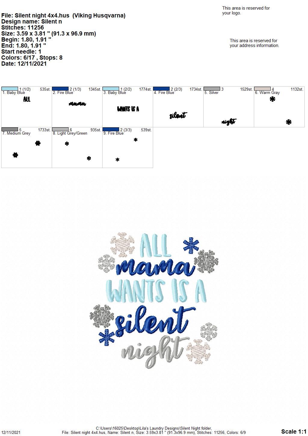 Silent Night- 4 sizes- Digital Embroidery Design