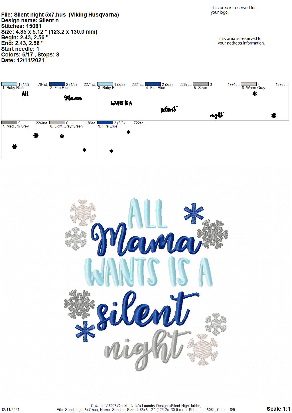 Silent Night- 4 sizes- Digital Embroidery Design