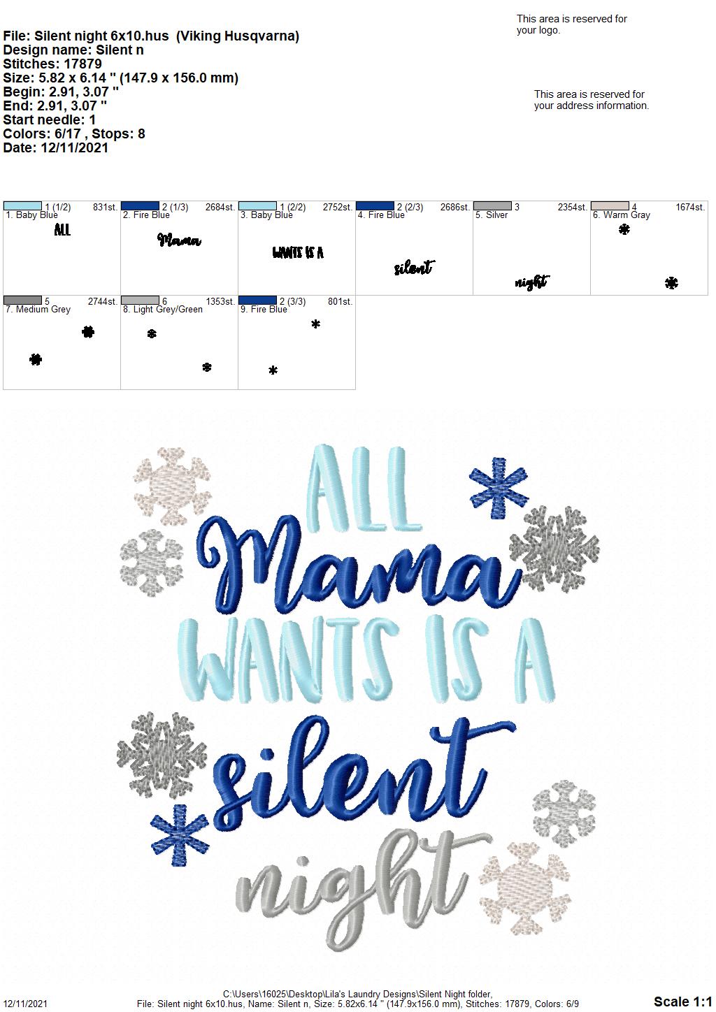 Silent Night- 4 sizes- Digital Embroidery Design