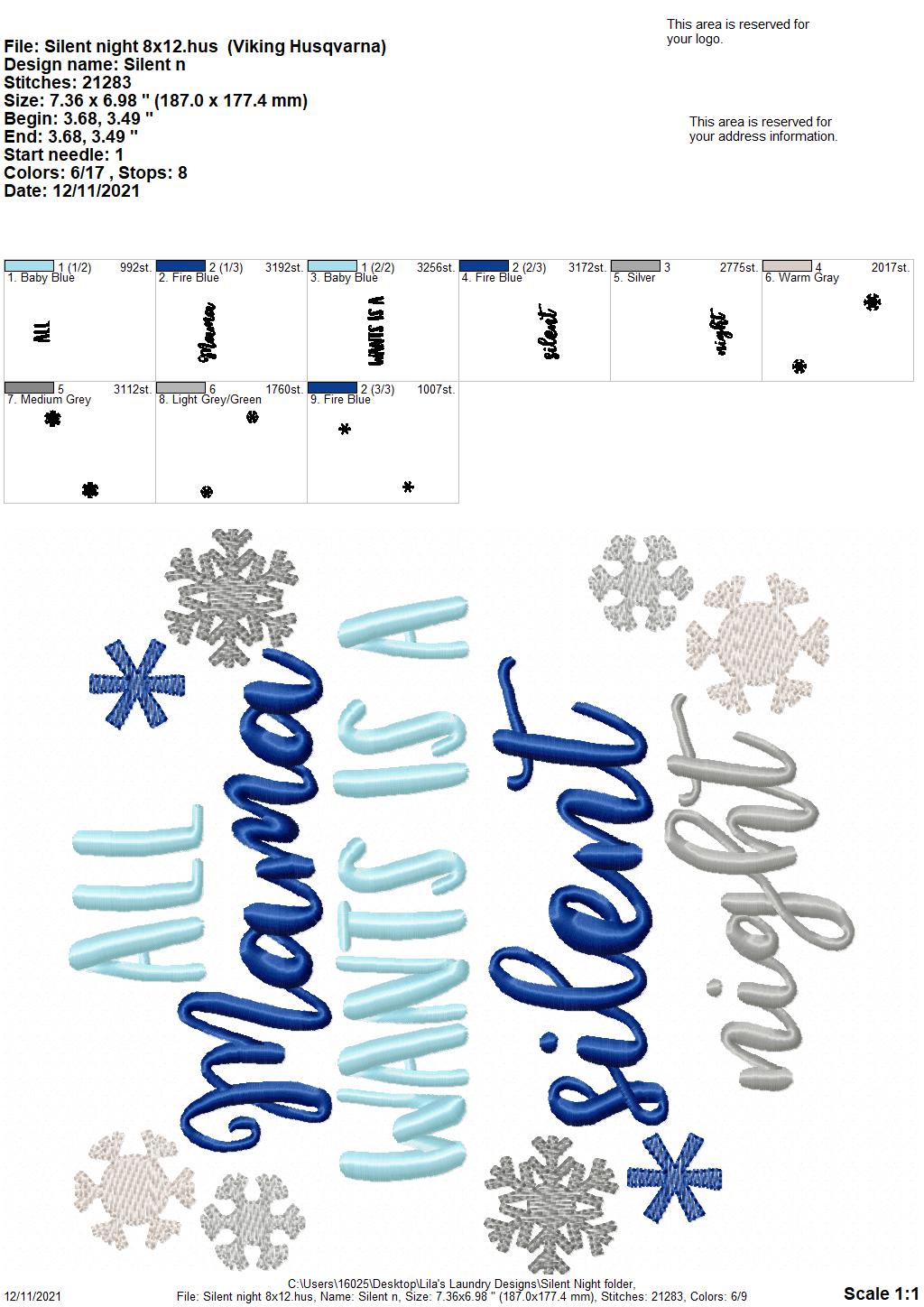 Silent Night- 4 sizes- Digital Embroidery Design