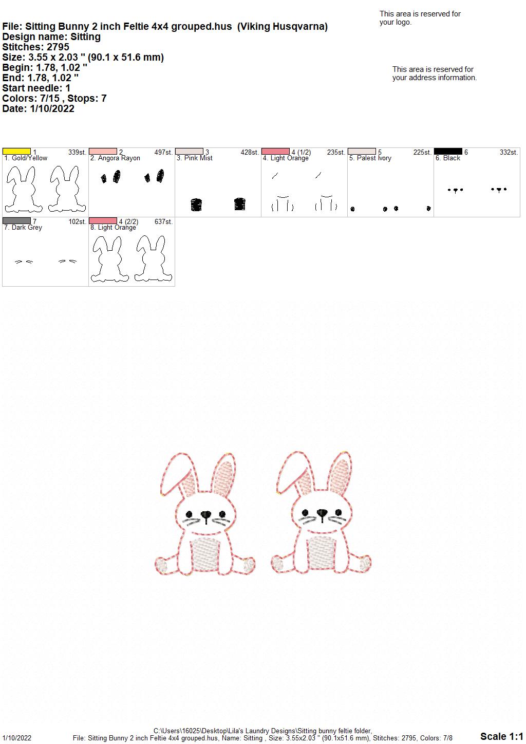 Sitting Bunny Feltie - Digital Embroidery Design