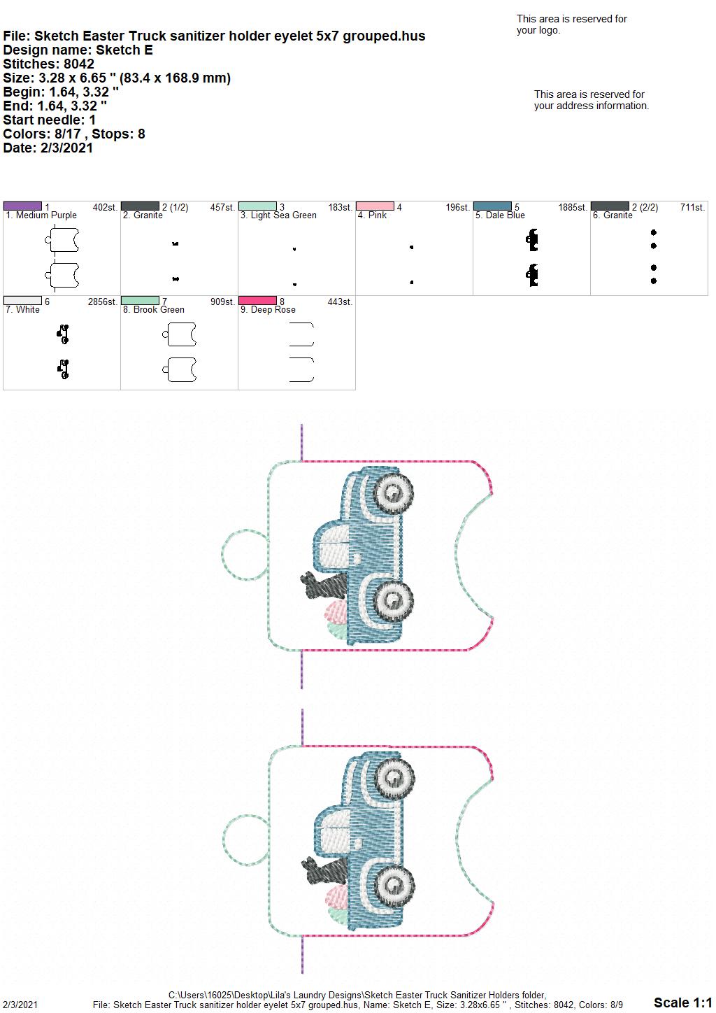 Sketch Easter Truck Sanitizer Holders - DIGITAL Embroidery DESIGN