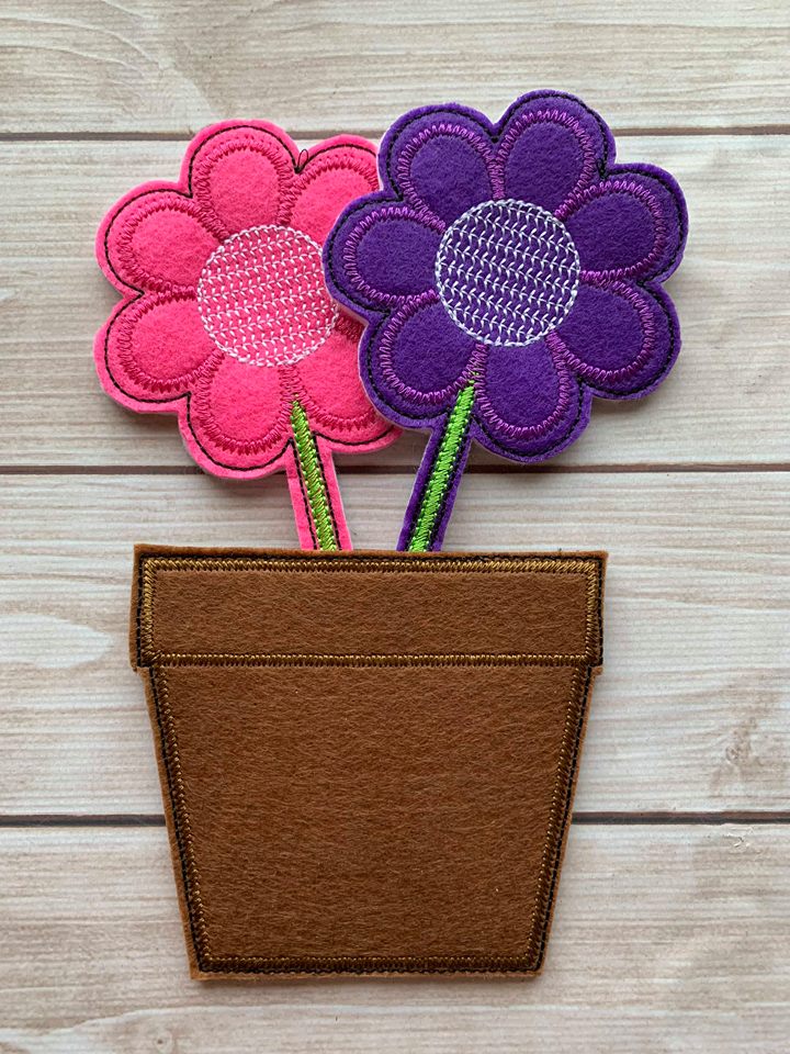 Color Matching Flower Pot Set - 4x4 and 5x7 grouped- Digital Embroidery Design