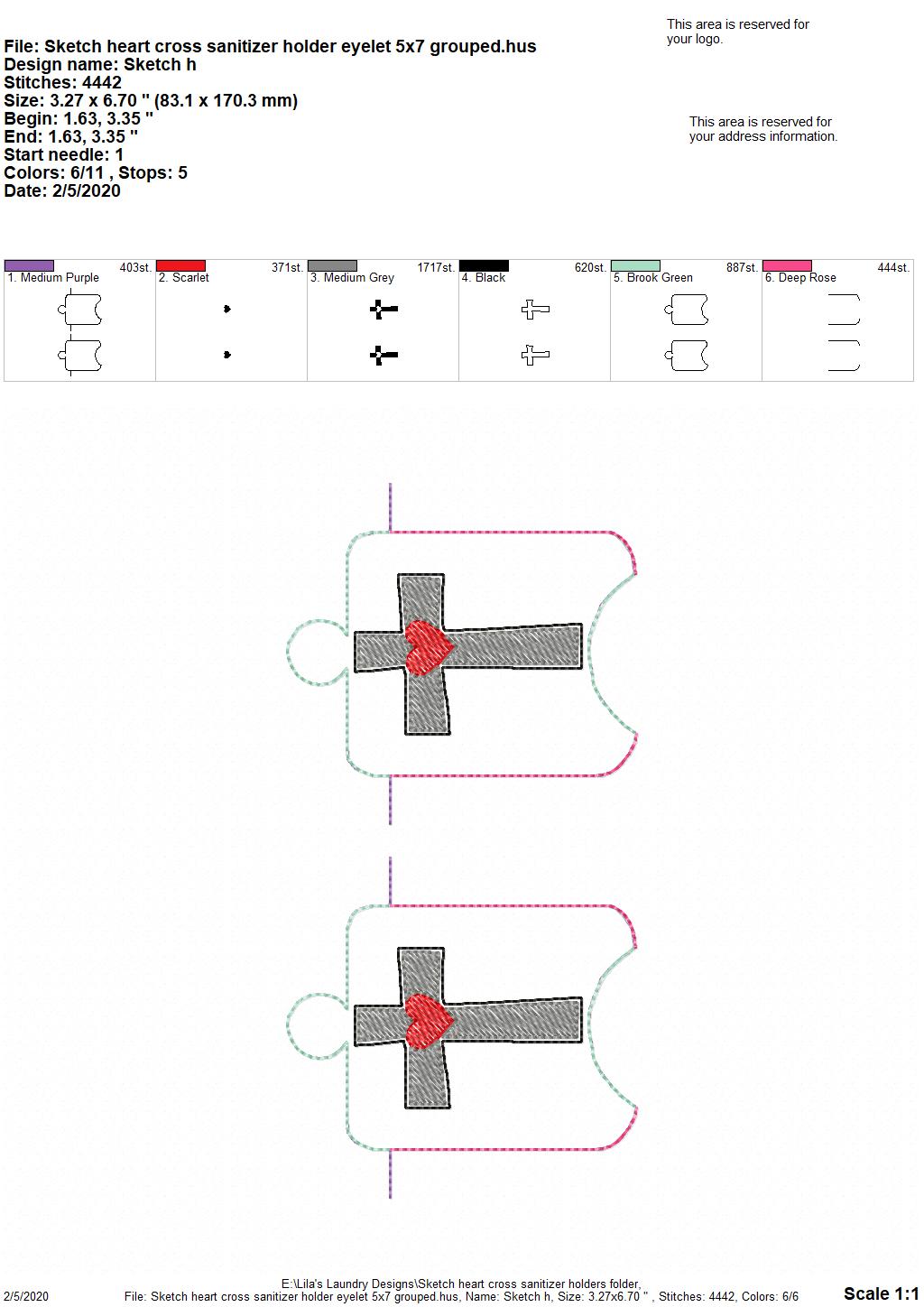Sketch Heart Cross Sanitizer Holders- DIGITAL Embroidery DESIGN
