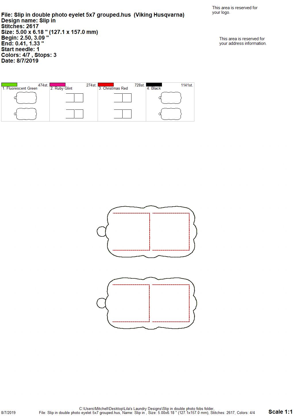 Slip in Double Photo Fobs - DIGITAL Embroidery DESIGN