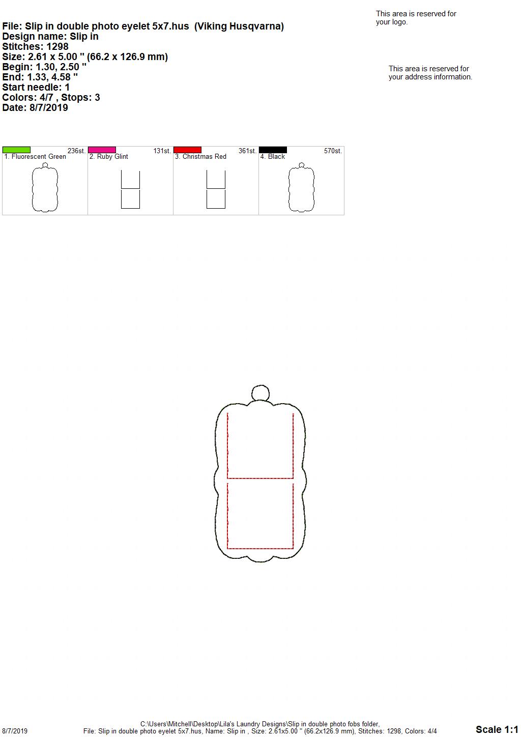 Slip in Double Photo Fobs - DIGITAL Embroidery DESIGN