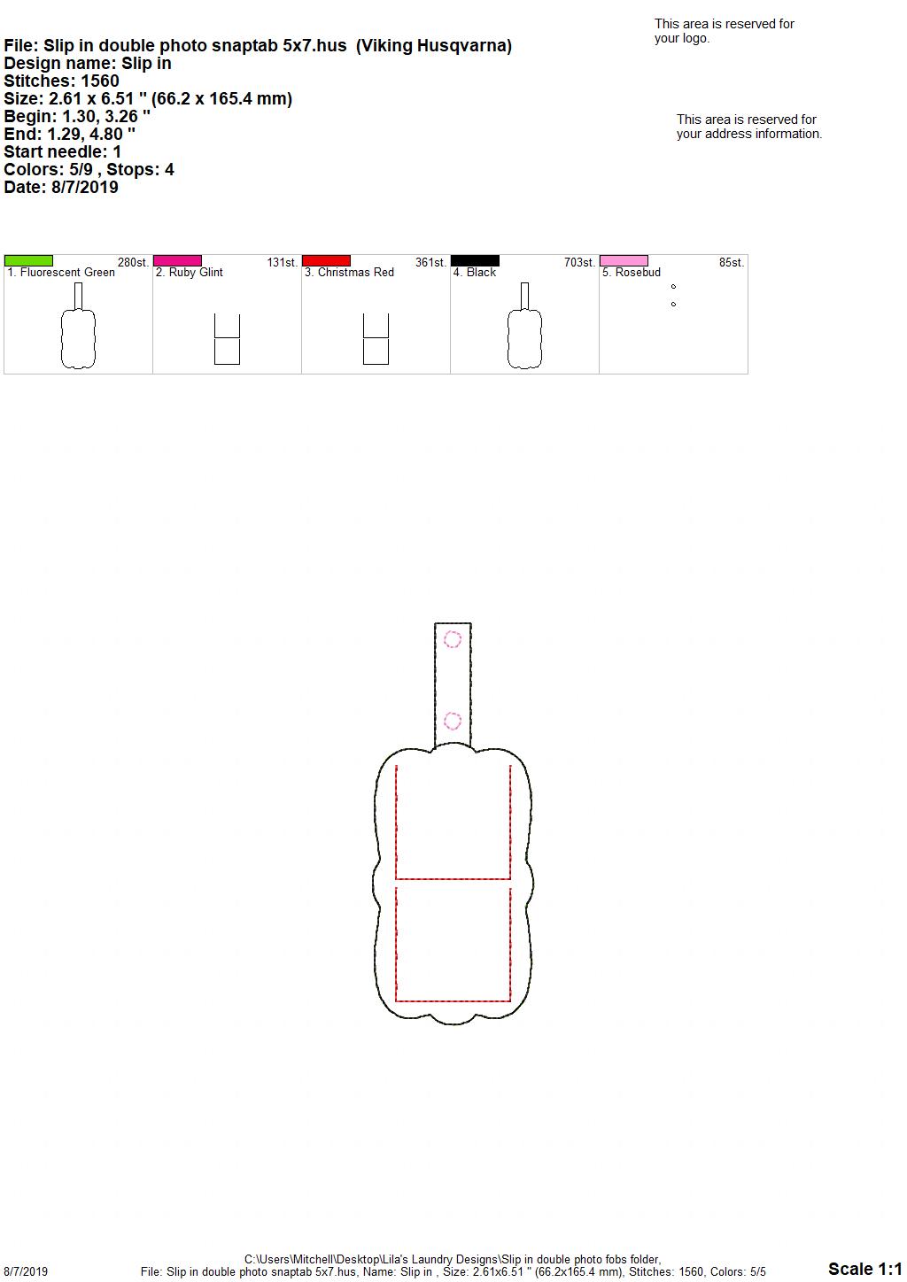 Slip in Double Photo Fobs - DIGITAL Embroidery DESIGN