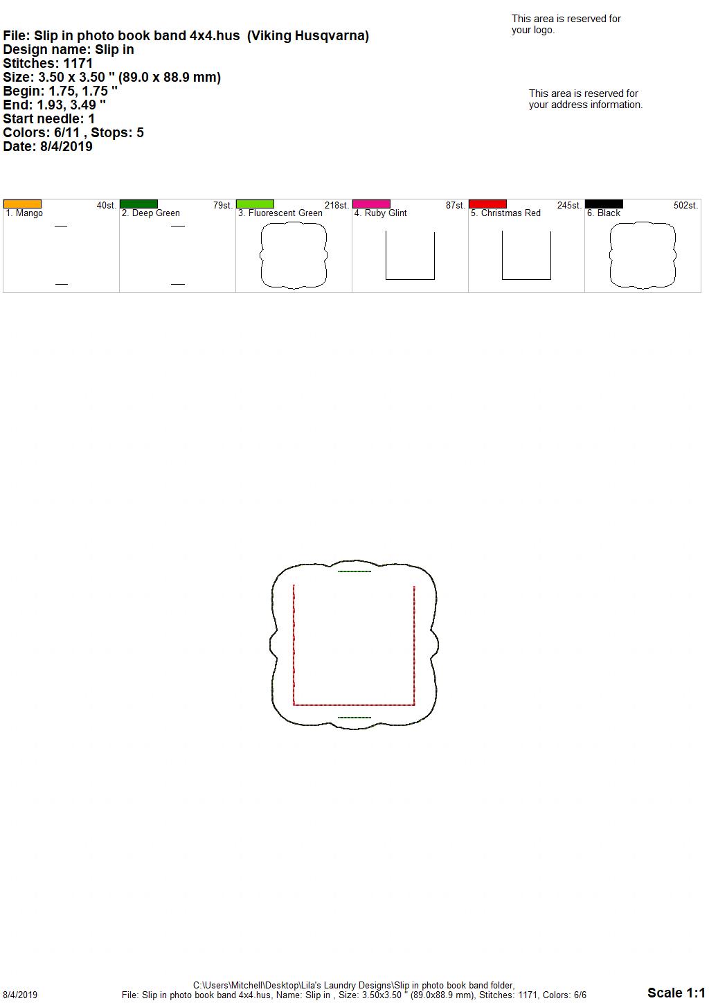 Slip in photo Book Band - Digital Embroidery Design