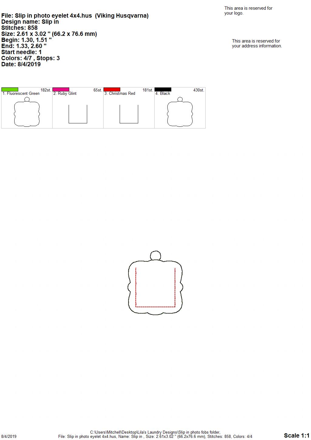 Slip in Photo Fobs - DIGITAL Embroidery DESIGN