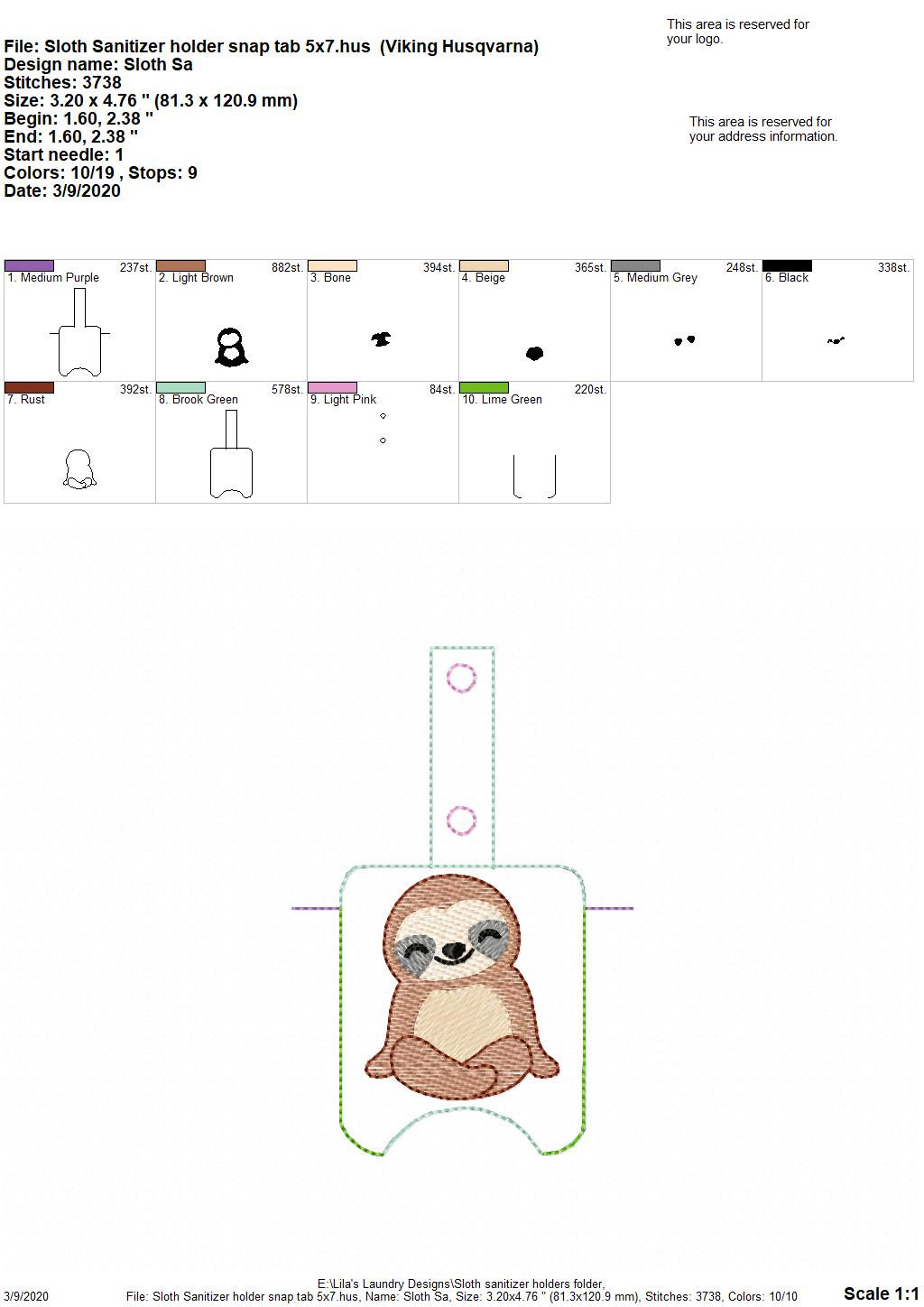 Sloth Sanitizer Holders - DIGITAL Embroidery DESIGN