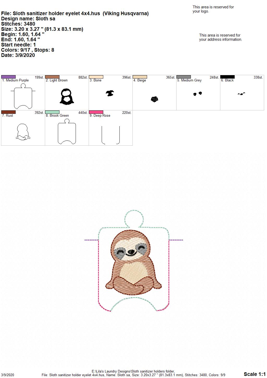 Sloth Sanitizer Holders - DIGITAL Embroidery DESIGN