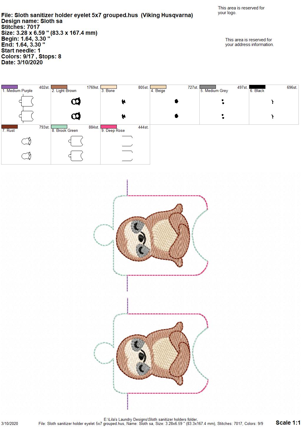 Sloth Sanitizer Holders - DIGITAL Embroidery DESIGN