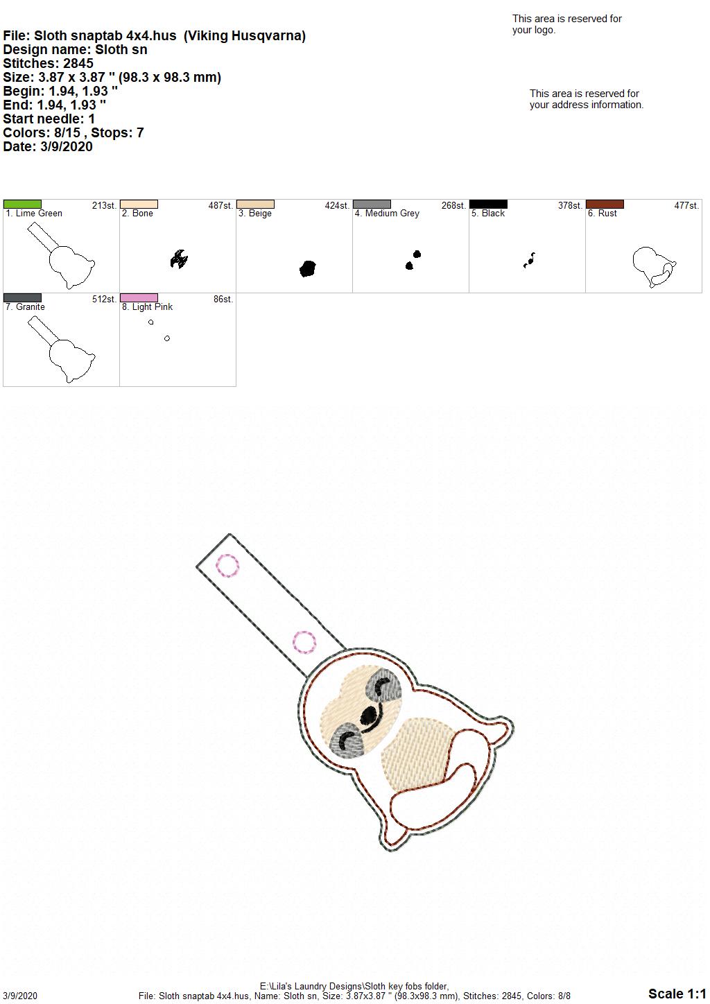 Sloth Fobs -  DIGITAL Embroidery DESIGN
