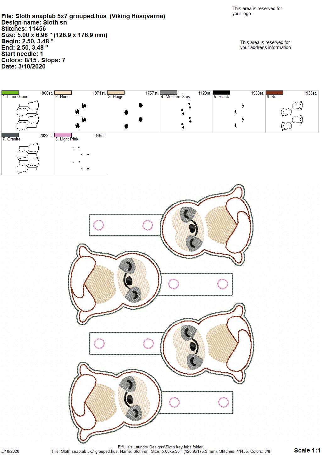 Sloth Fobs -  DIGITAL Embroidery DESIGN