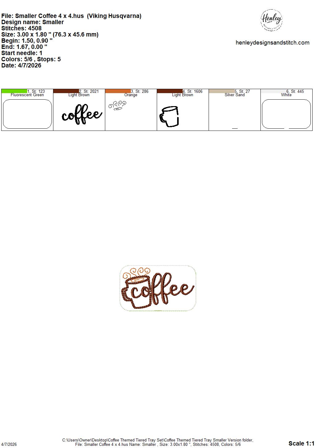 Coffee Tiered Tray Set – 4 x 4 Friendly – DIGITAL Embroidery Design