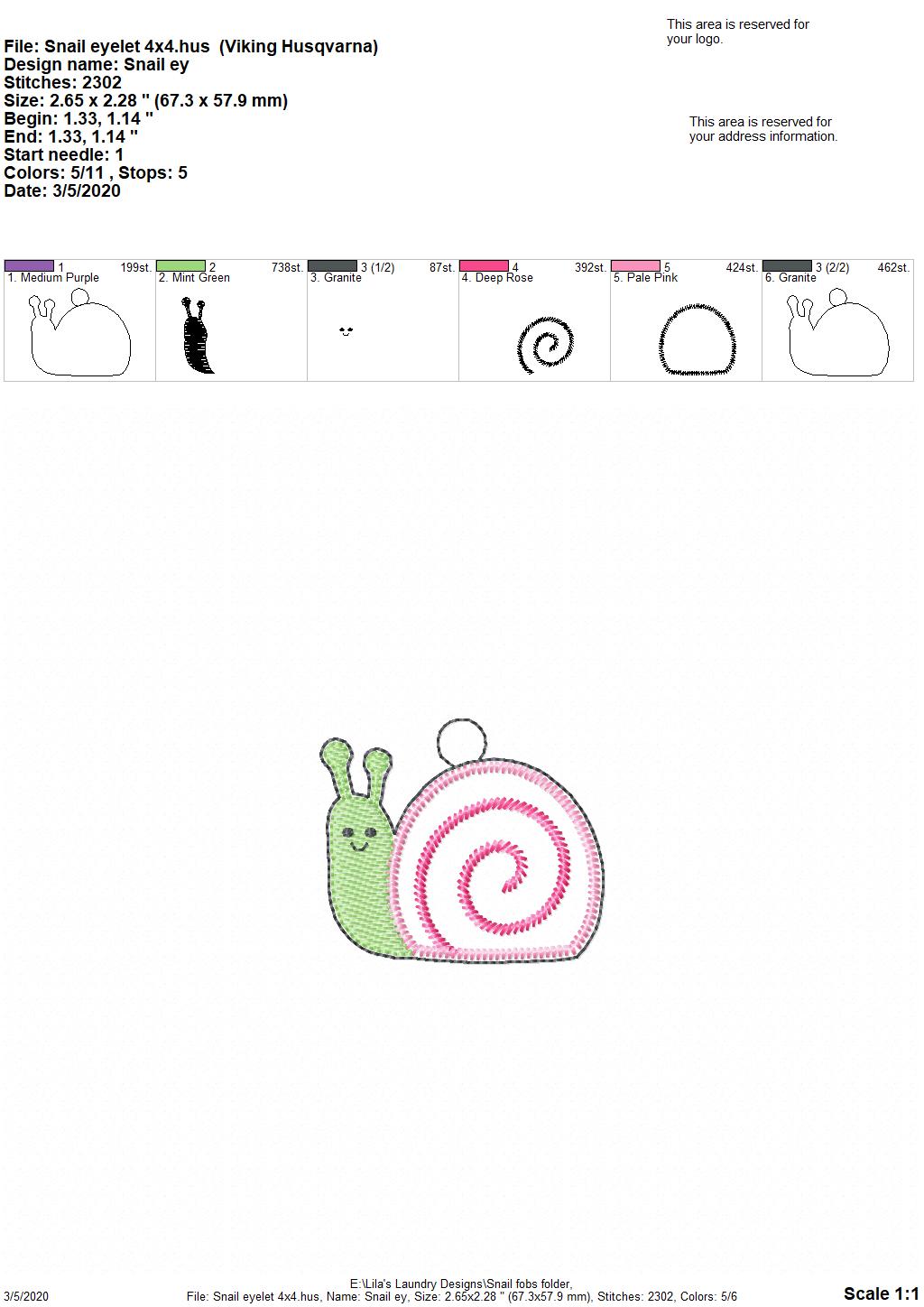 Snail Fobs -  DIGITAL Embroidery DESIGN