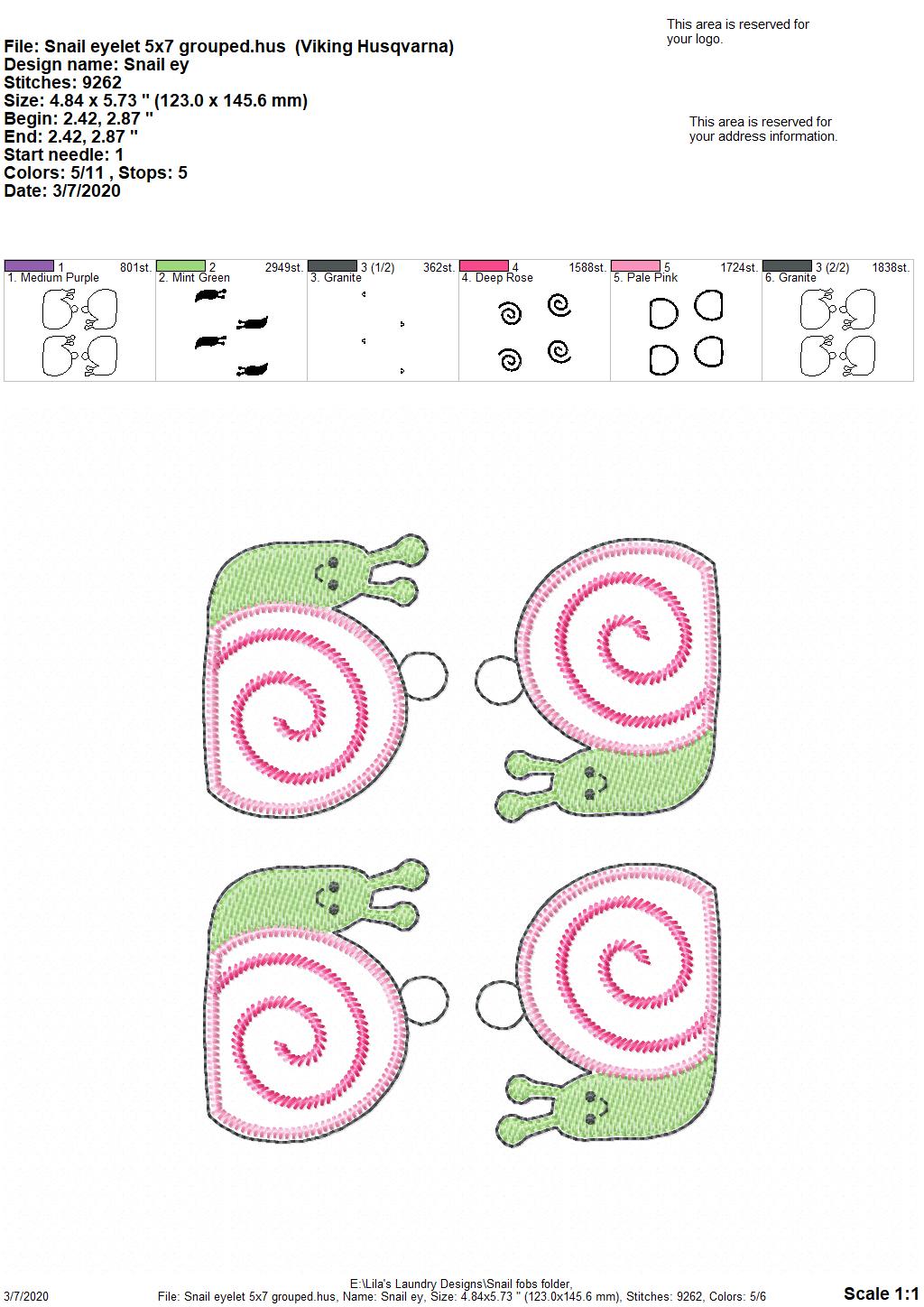 Snail Fobs -  DIGITAL Embroidery DESIGN