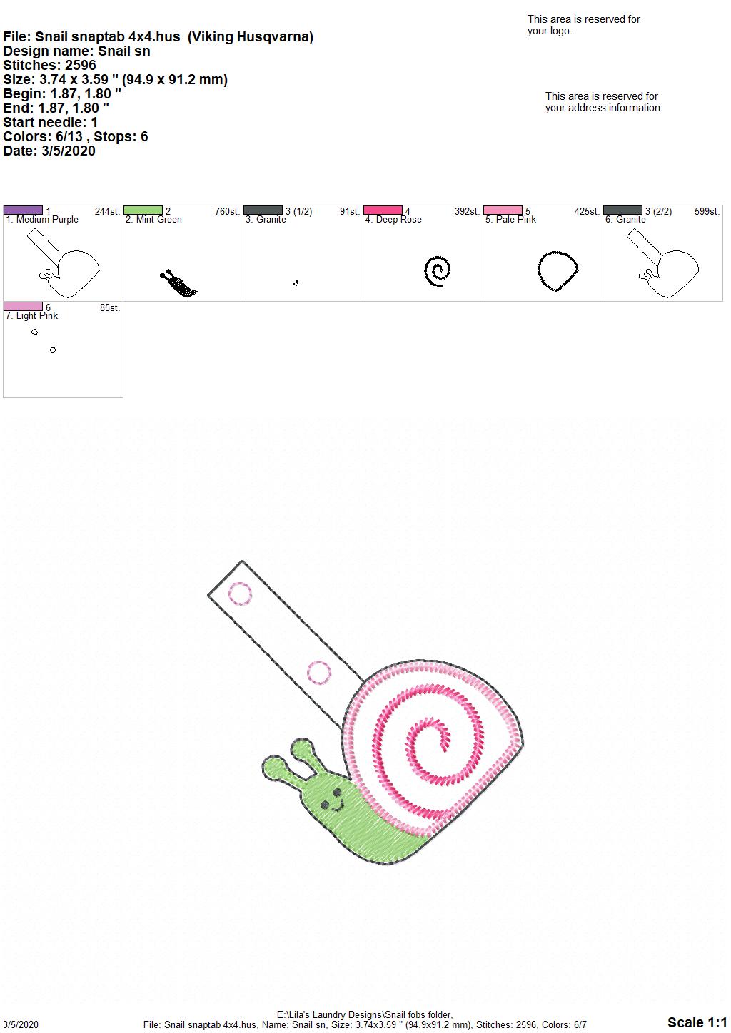 Snail Fobs -  DIGITAL Embroidery DESIGN