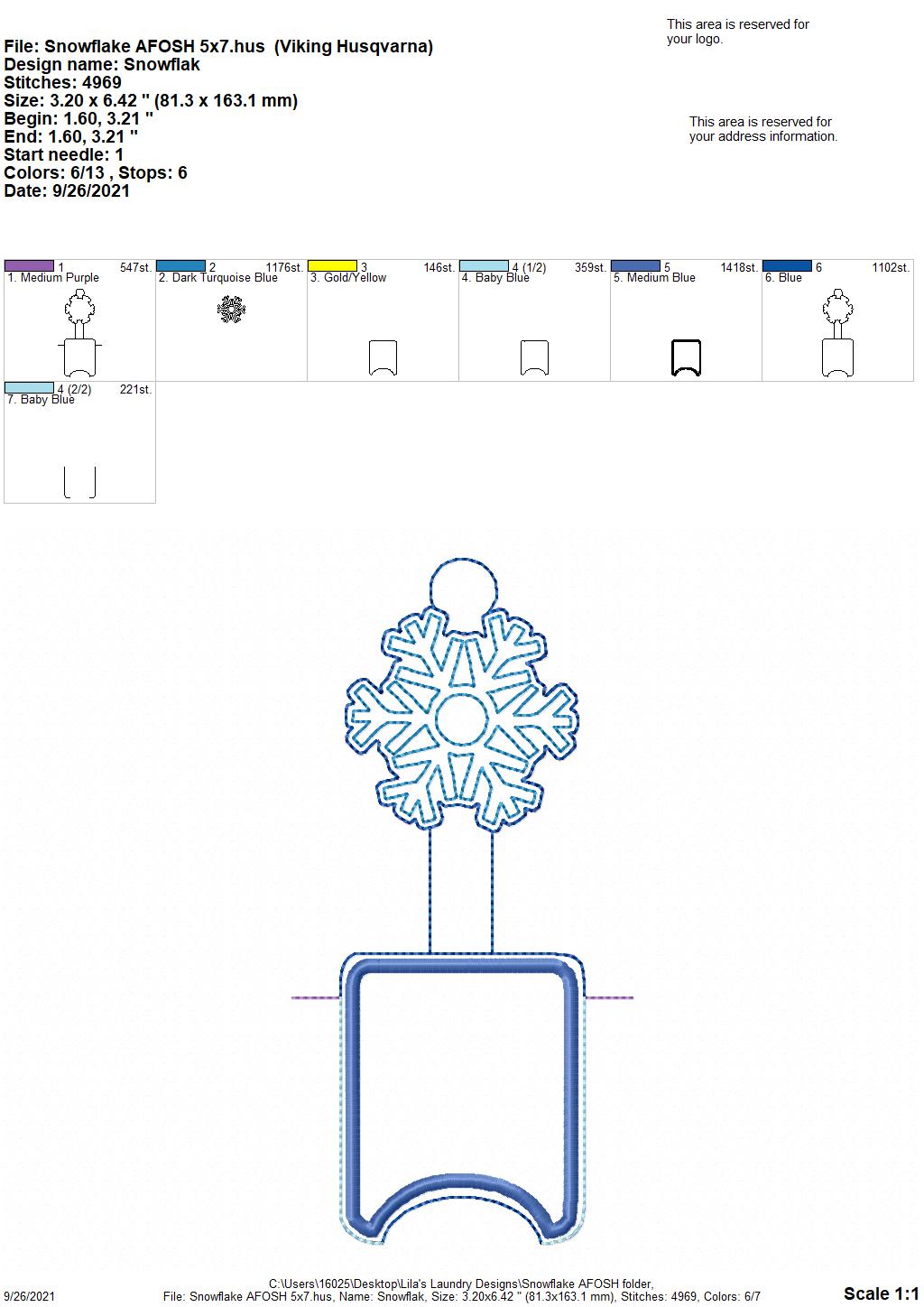 Snowflake Applique Fold Over Sanitizer Holder 5x7- DIGITAL Embroidery DESIGN