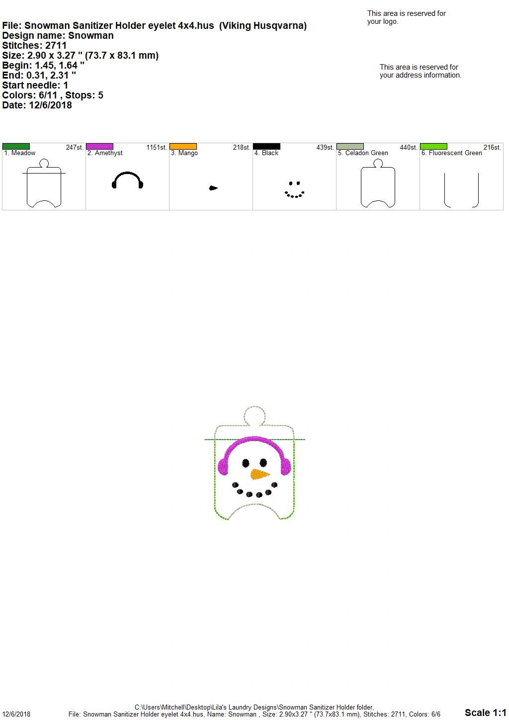 Snowman Sanitizer Holder - Embroidery Design - DIGITAL Embroidery DESIGN