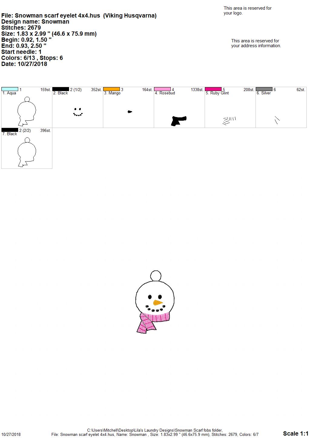 Snowman Scarf Fobs - Embroidery Design - DIGITAL Embroidery DESIGN