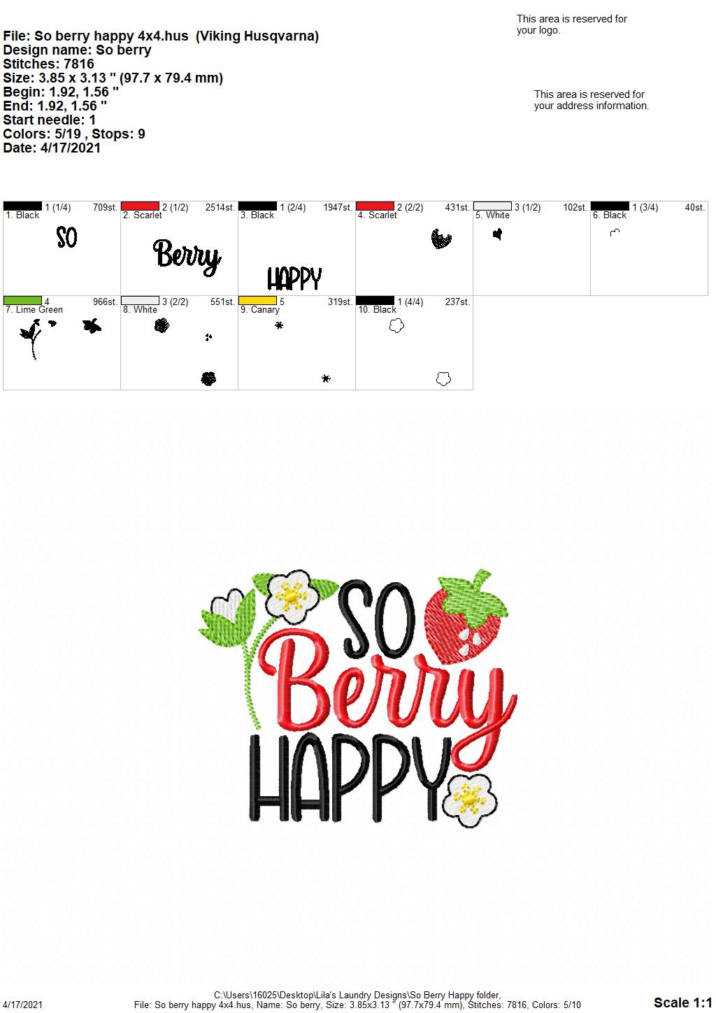 So Berry Happy - 4 sizes- Digital Embroidery Design