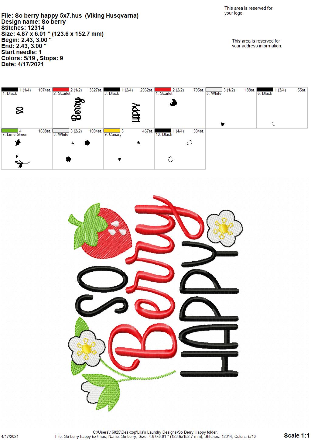 So Berry Happy - 4 sizes- Digital Embroidery Design