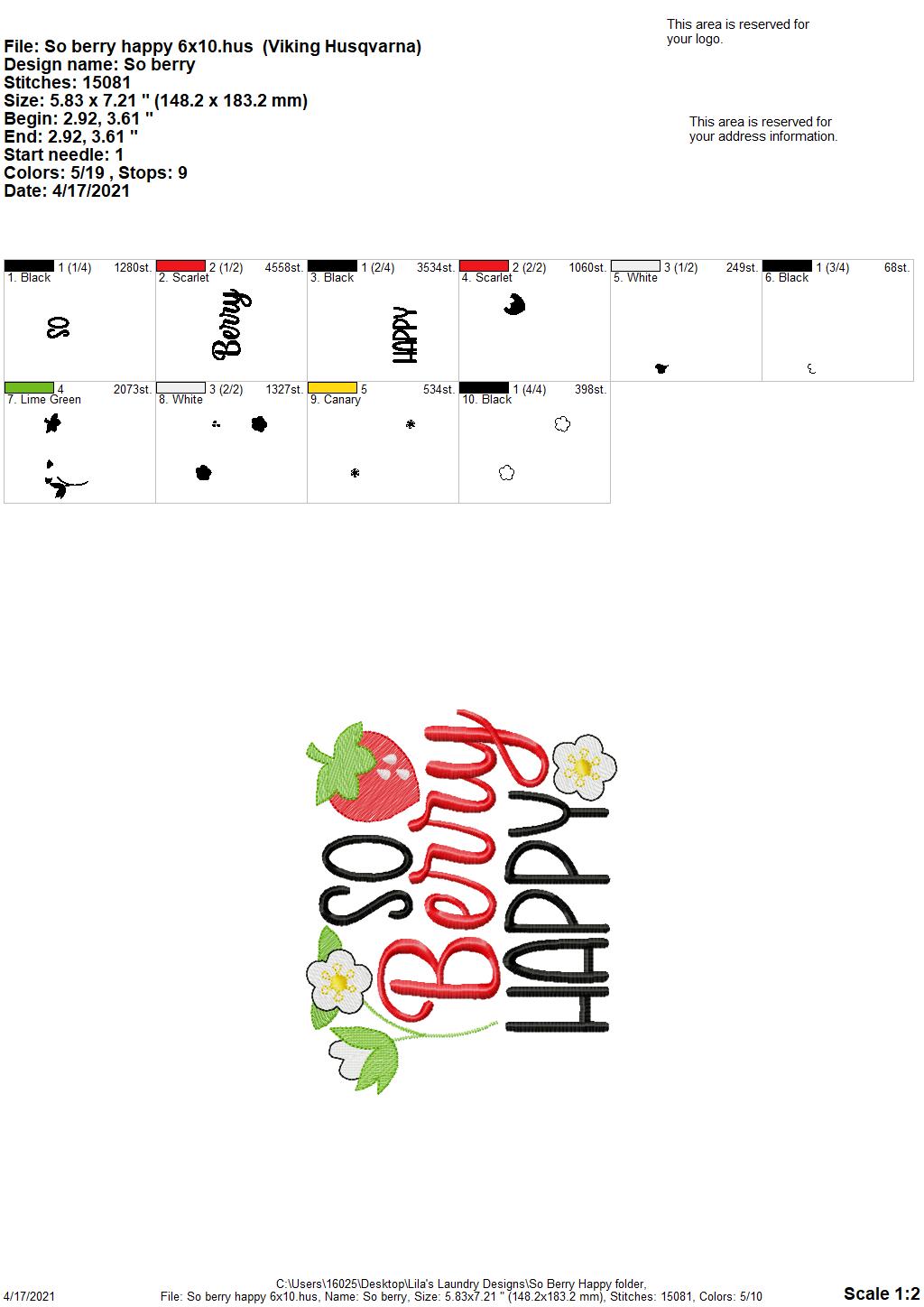 So Berry Happy - 4 sizes- Digital Embroidery Design