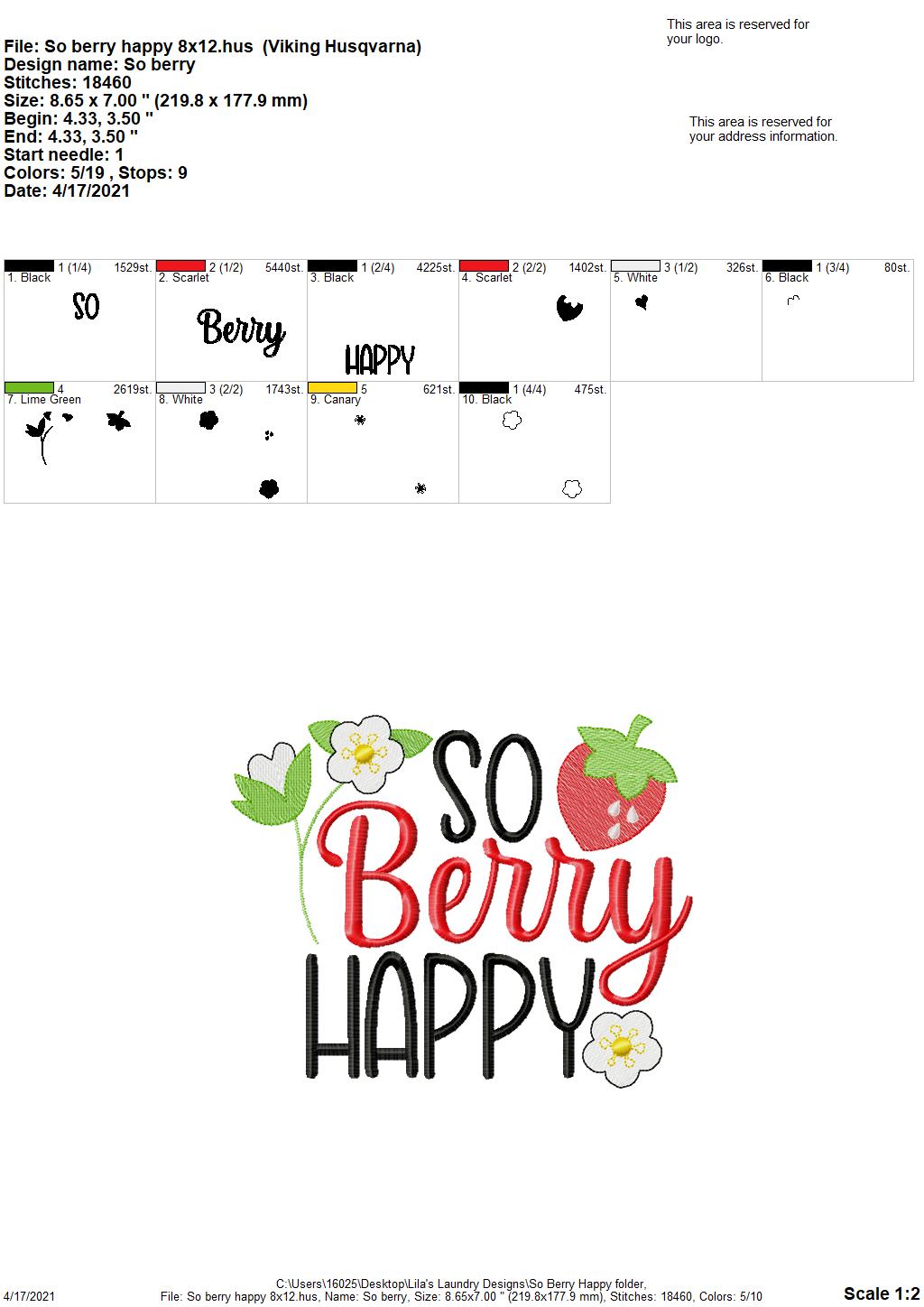 So Berry Happy - 4 sizes- Digital Embroidery Design
