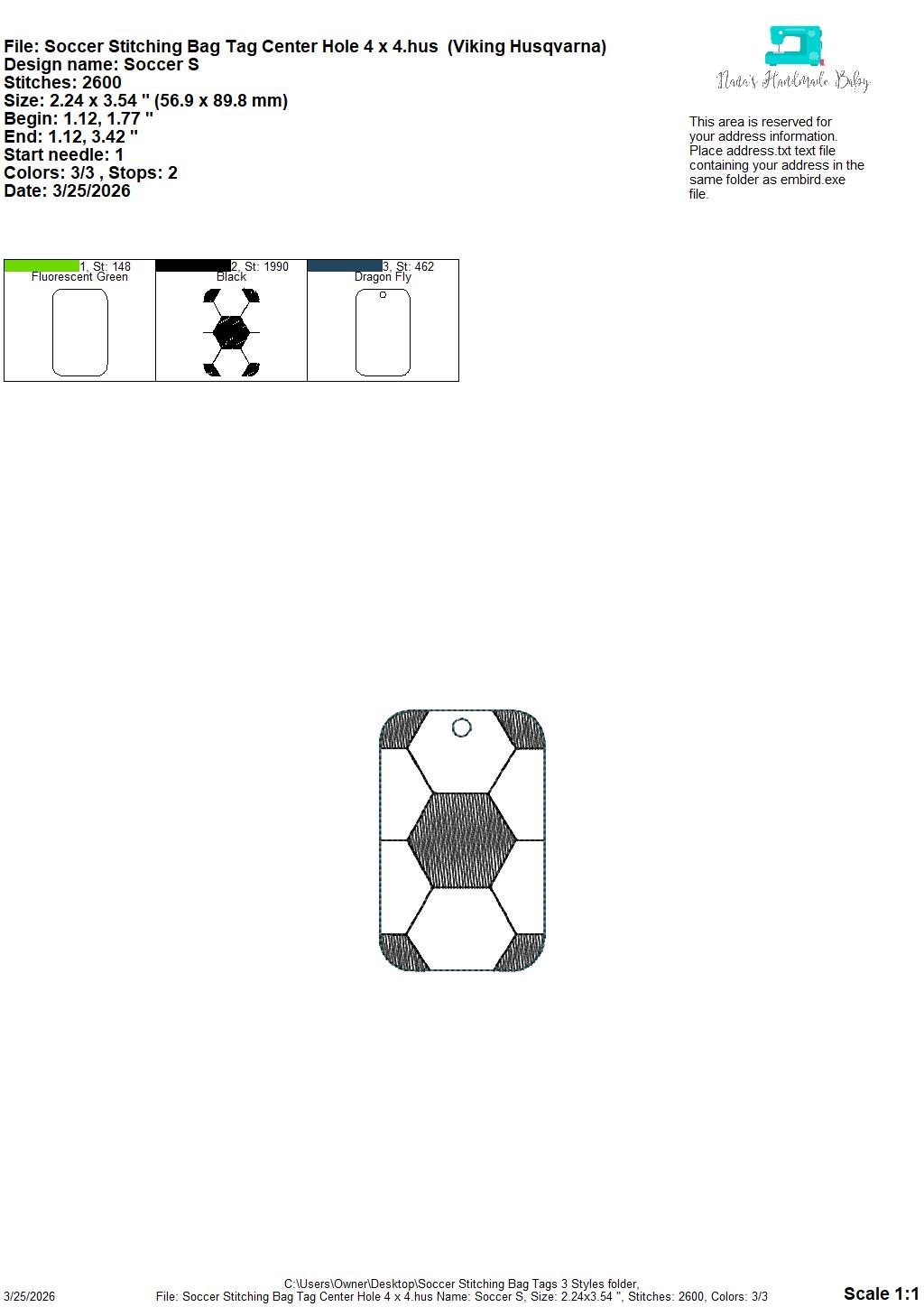 Soccer Stitching Bag Tag – 3 Styles Included – Digital Embroidery Design