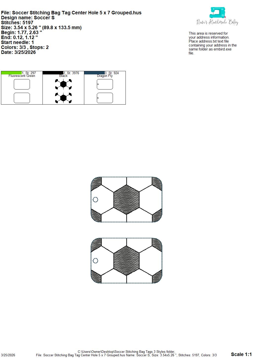 Soccer Stitching Bag Tag – 3 Styles Included – Digital Embroidery Design