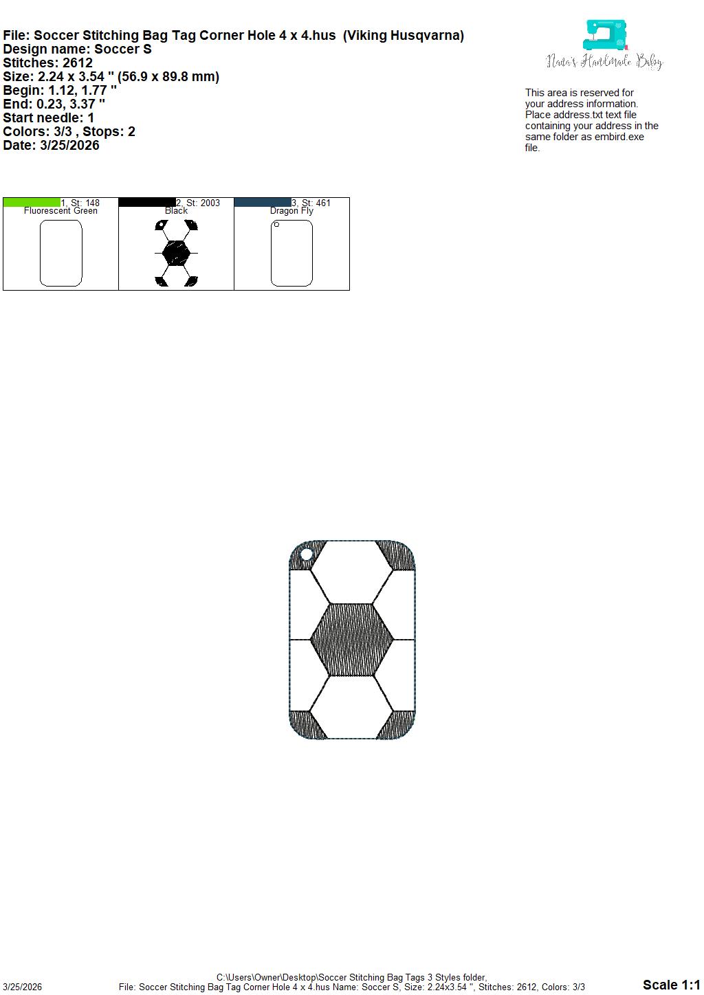 Soccer Stitching Bag Tag – 3 Styles Included – Digital Embroidery Design