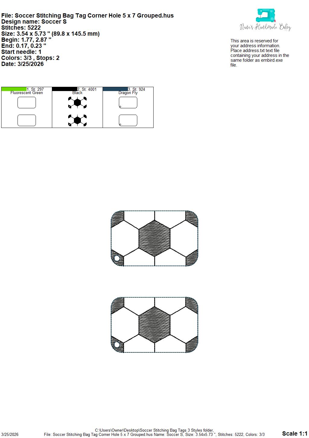 Soccer Stitching Bag Tag – 3 Styles Included – Digital Embroidery Design