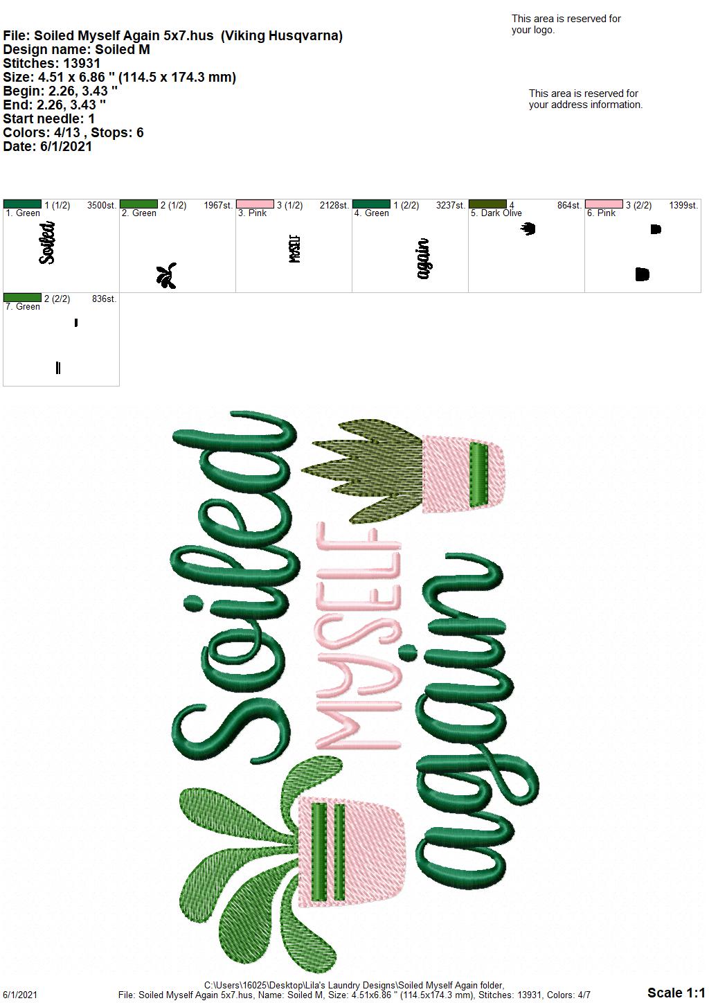 Soiled Myself Again - 3 sizes- Digital Embroidery Design