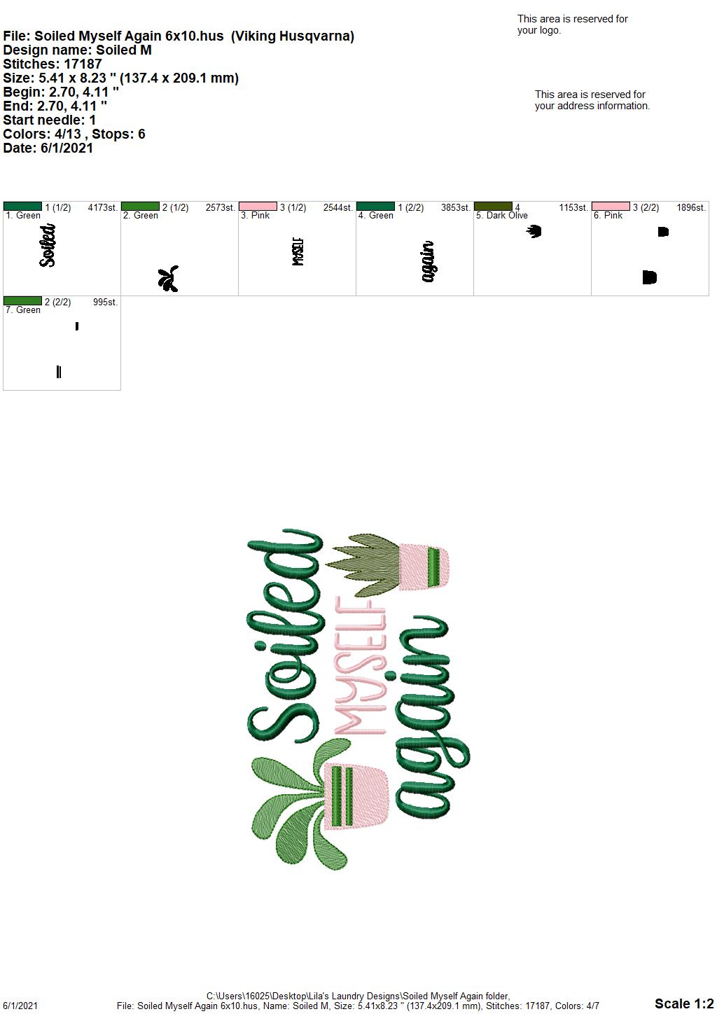 Soiled Myself Again - 3 sizes- Digital Embroidery Design