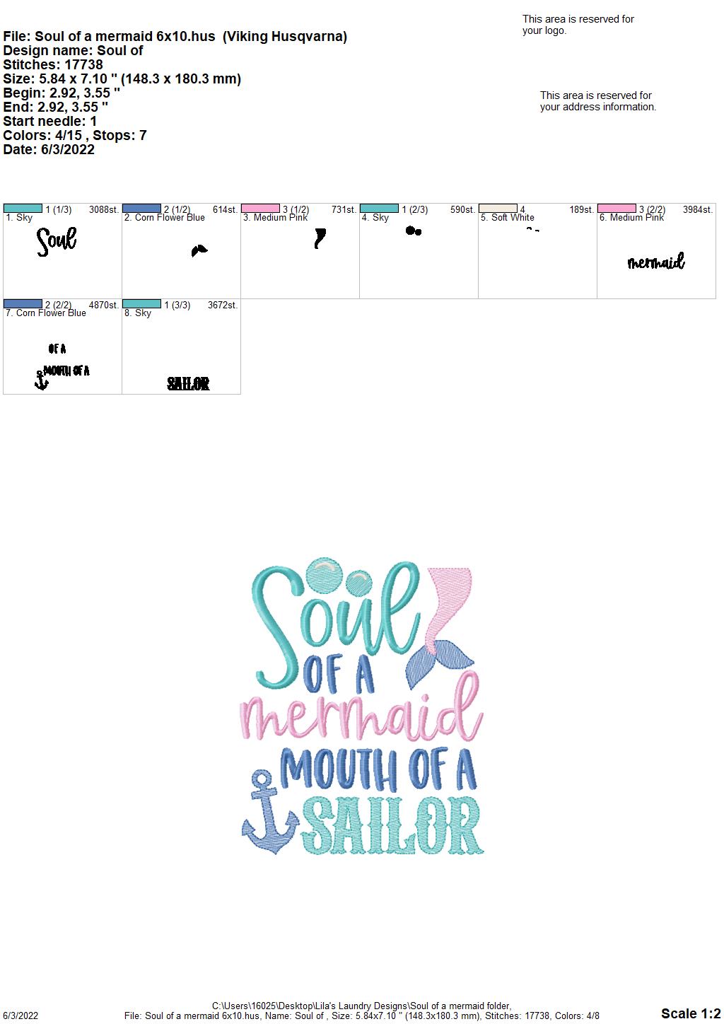 Soul of a Mermaid - 3 sizes- Digital Embroidery Design