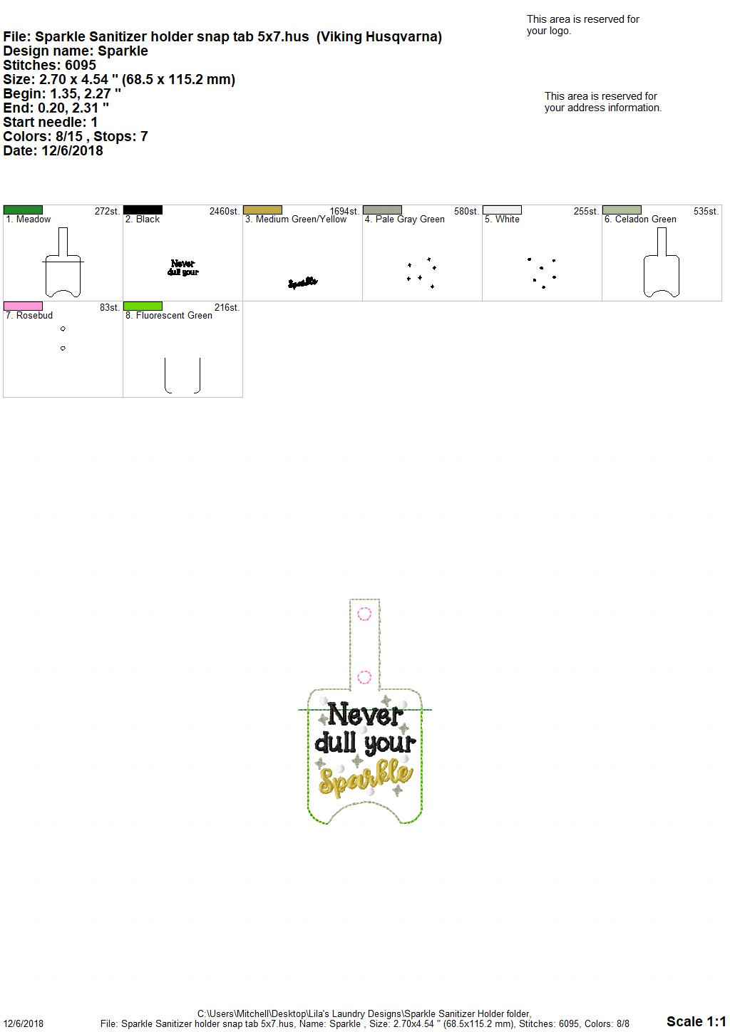 Never Dull Your Sparkle Sanitizer Holders - Embroidery Design - DIGITAL Embroidery DESIGN