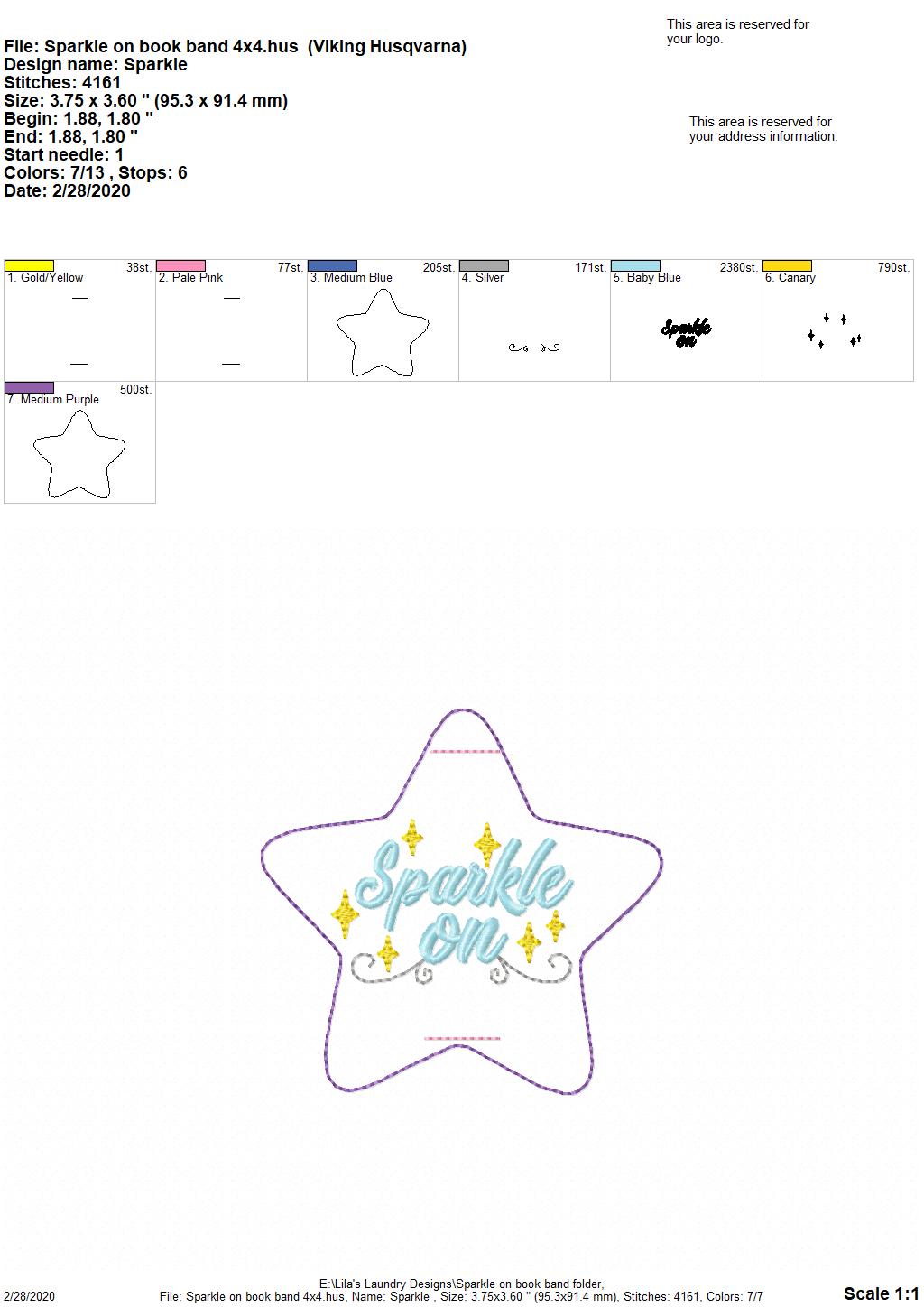 Sparkle On Book Band - Digital Embroidery Design