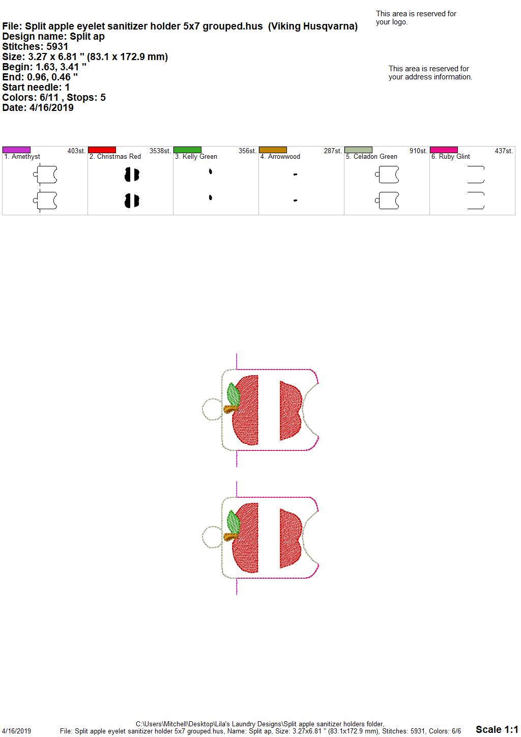 Split Apple Sanitizer Holders - DIGITAL Embroidery DESIGN
