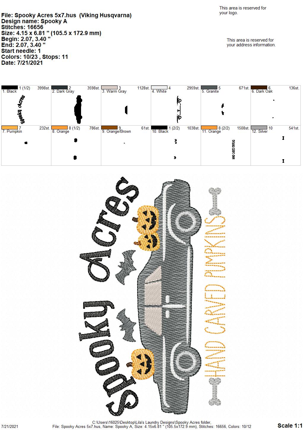 Spooky Acres - 3 sizes- Digital Embroidery Design