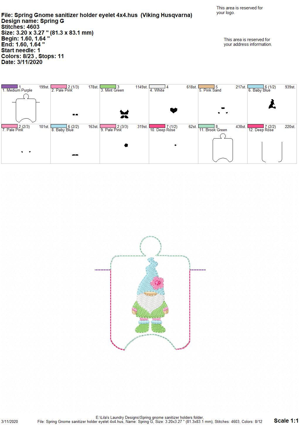 Spring Gnome Sanitizer Holders - DIGITAL Embroidery DESIGN