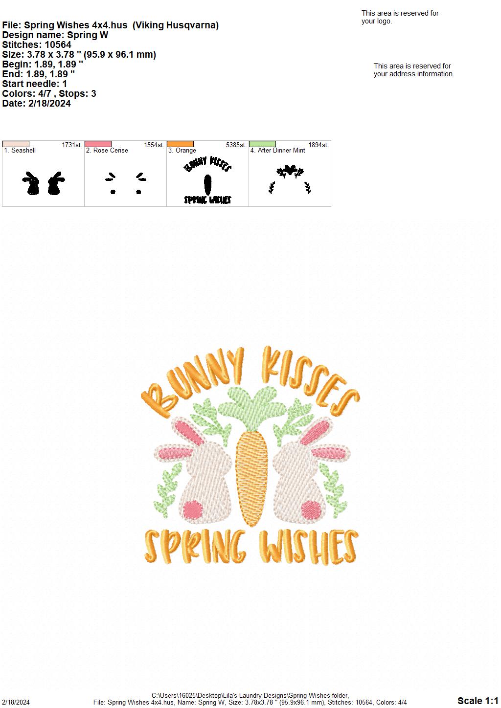 Spring Wishes - 4 Sizes - Digital Embroidery Design