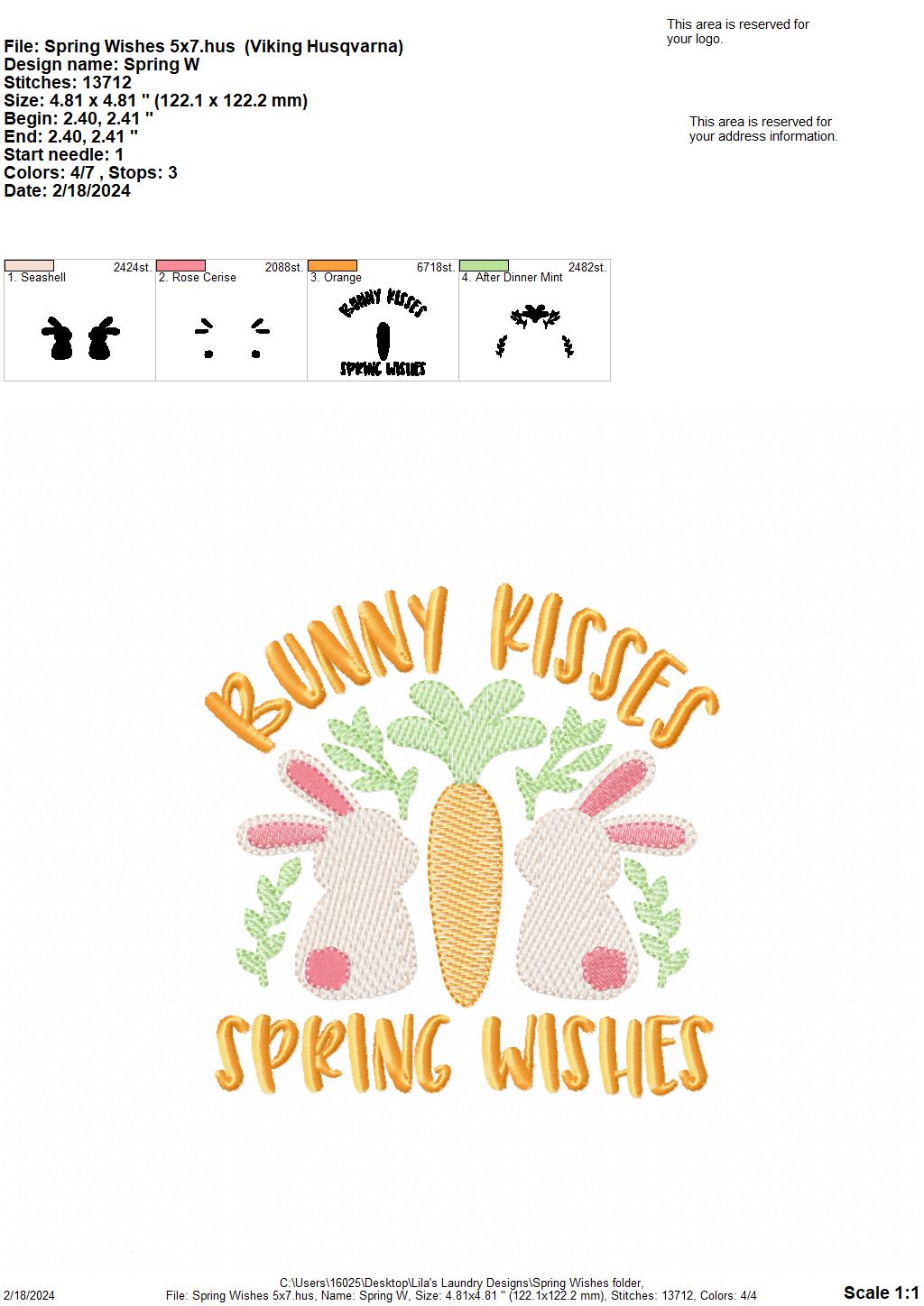 Spring Wishes - 4 Sizes - Digital Embroidery Design