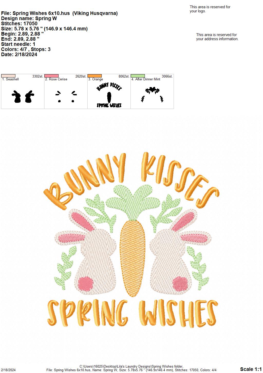 Spring Wishes - 4 Sizes - Digital Embroidery Design
