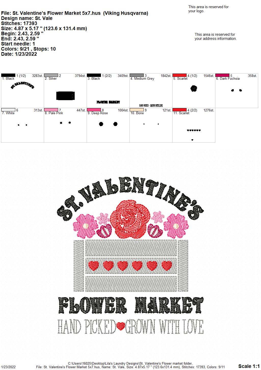 St. Valentine's Flower Market - 3 sizes- Digital Embroidery Design