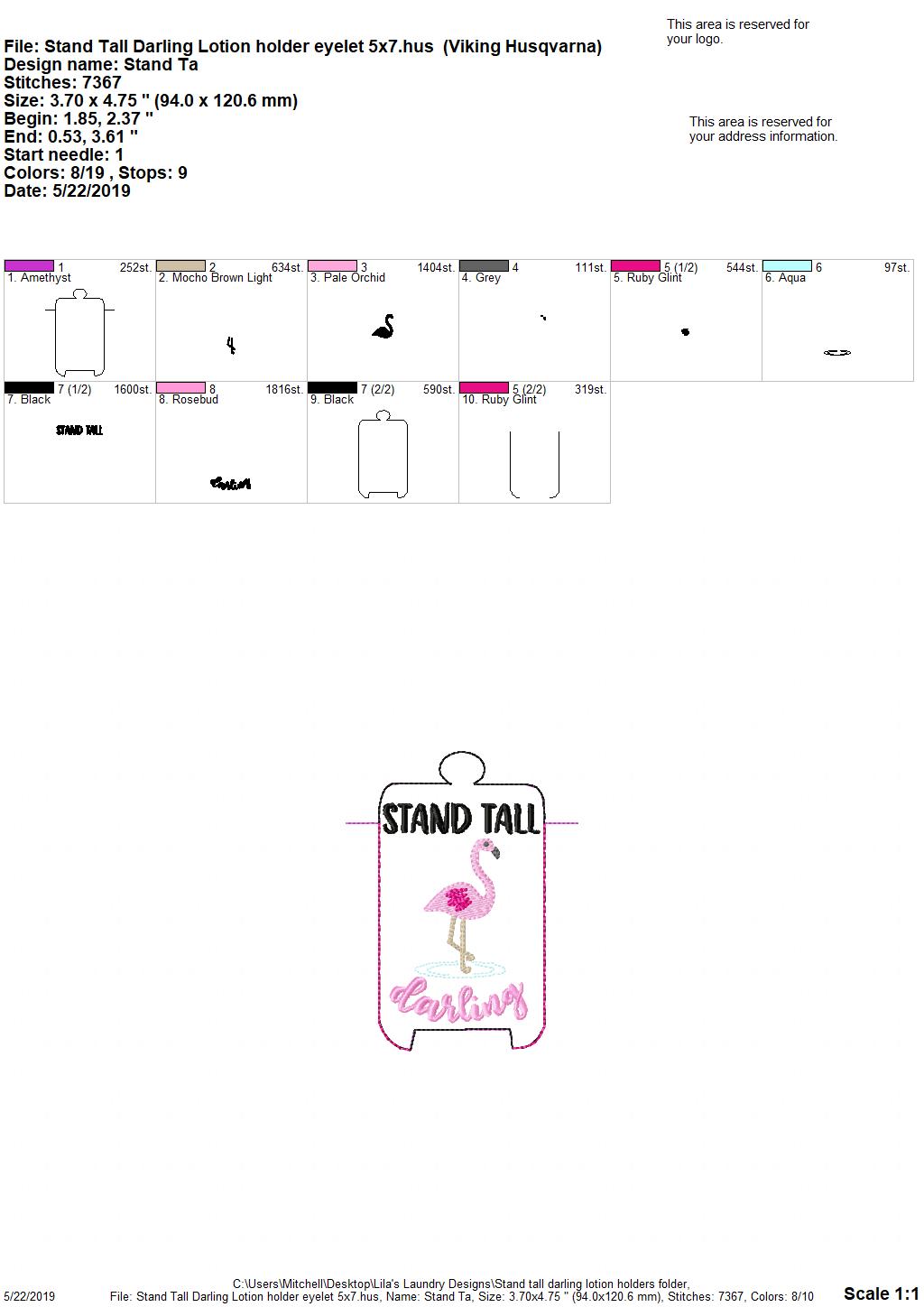 Stand Tall Darling Flamingo Lotion Holders 5x7 included- DIGITAL Embroidery DESIGN