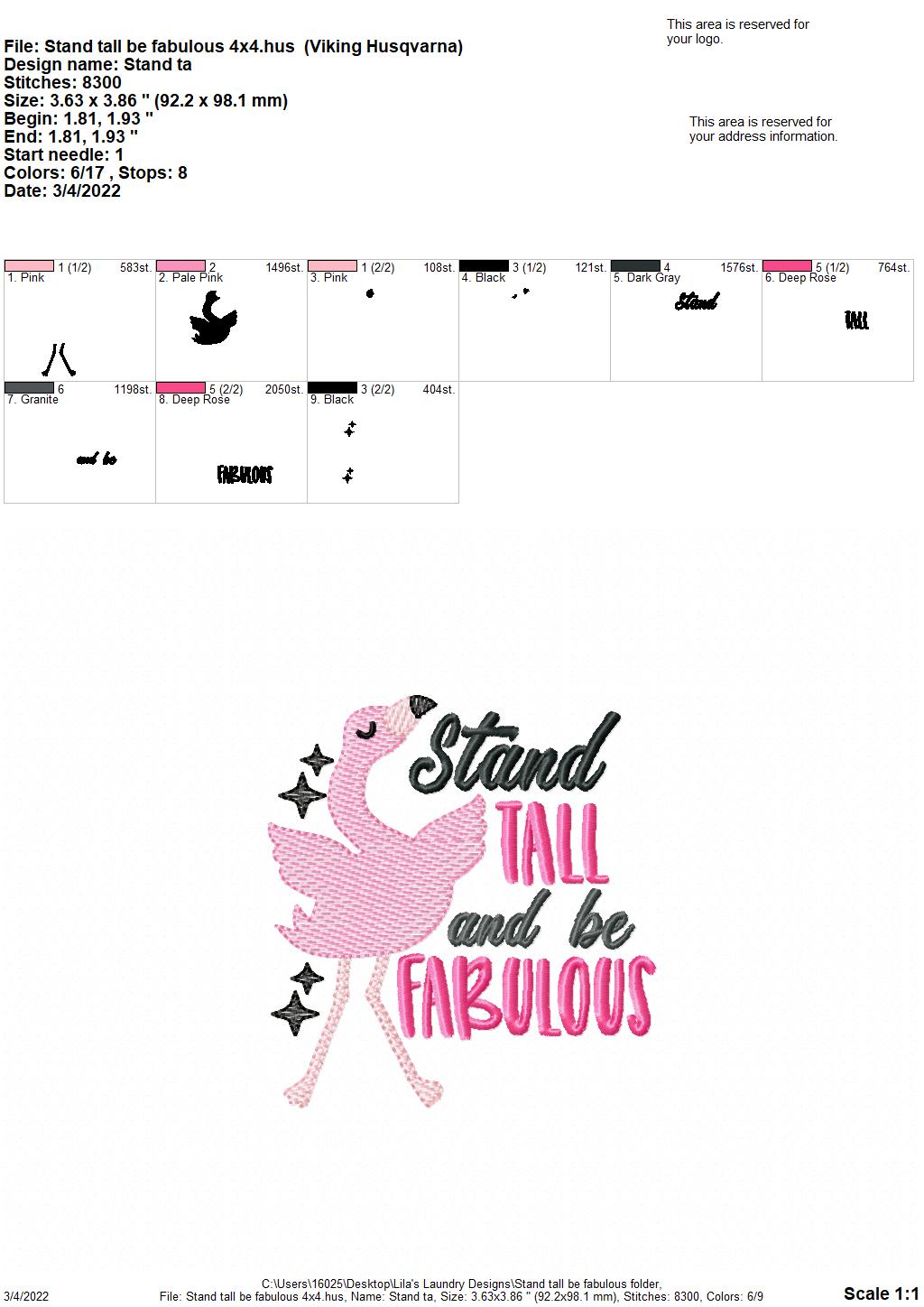 Stand Tall Be Fabulous - 3 sizes- Digital Embroidery Design