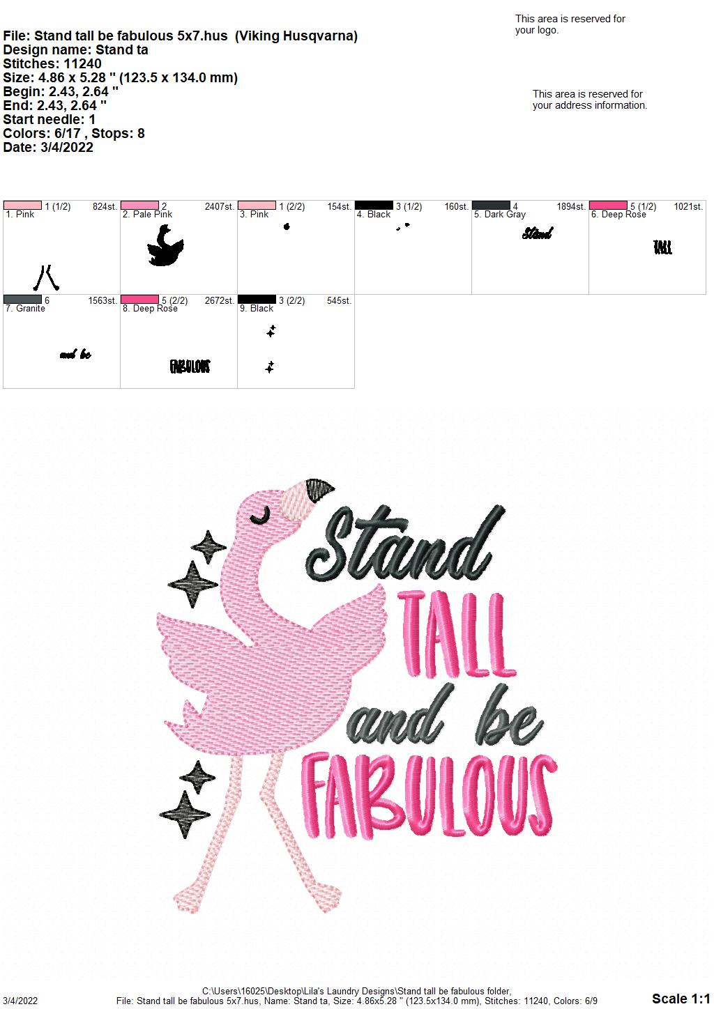 Stand Tall Be Fabulous - 3 sizes- Digital Embroidery Design